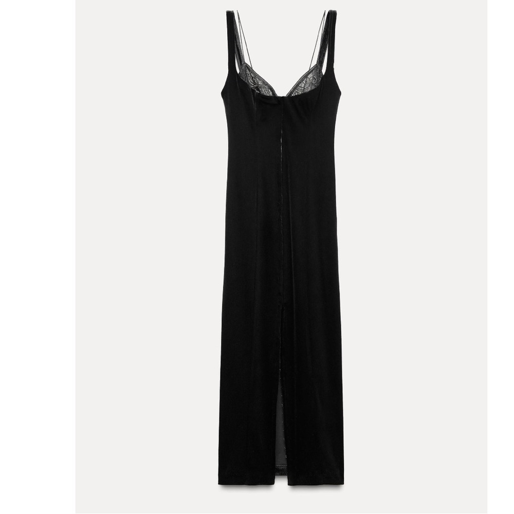 Zara Black Velvet Dress with Lace Accents